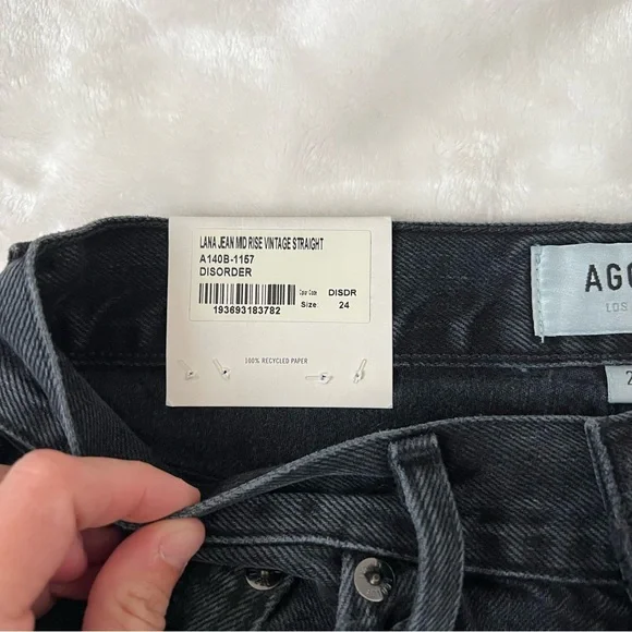 AGOLDE Black Jeans Lana Mid Rise Vintage Straight Jeans Gray 24 Distressed Rips - Picture 6 of 9